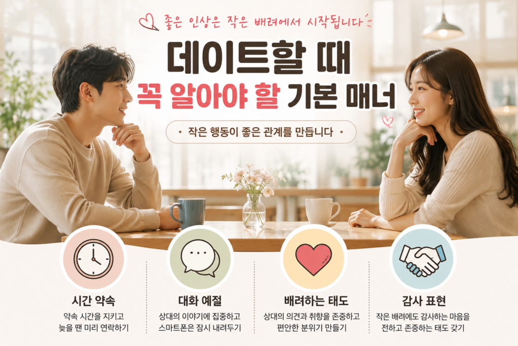 데이트할 때 알아두면 좋은 기본 매너와 배려하는 행동을 설명하는 대표 이미지