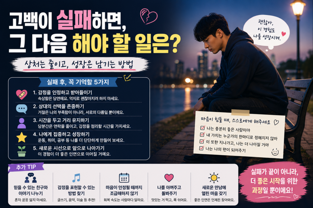 고백 실패 후 감정을 정리하고 성장하는 방법을 설명하는 연애심리 대표 이미지