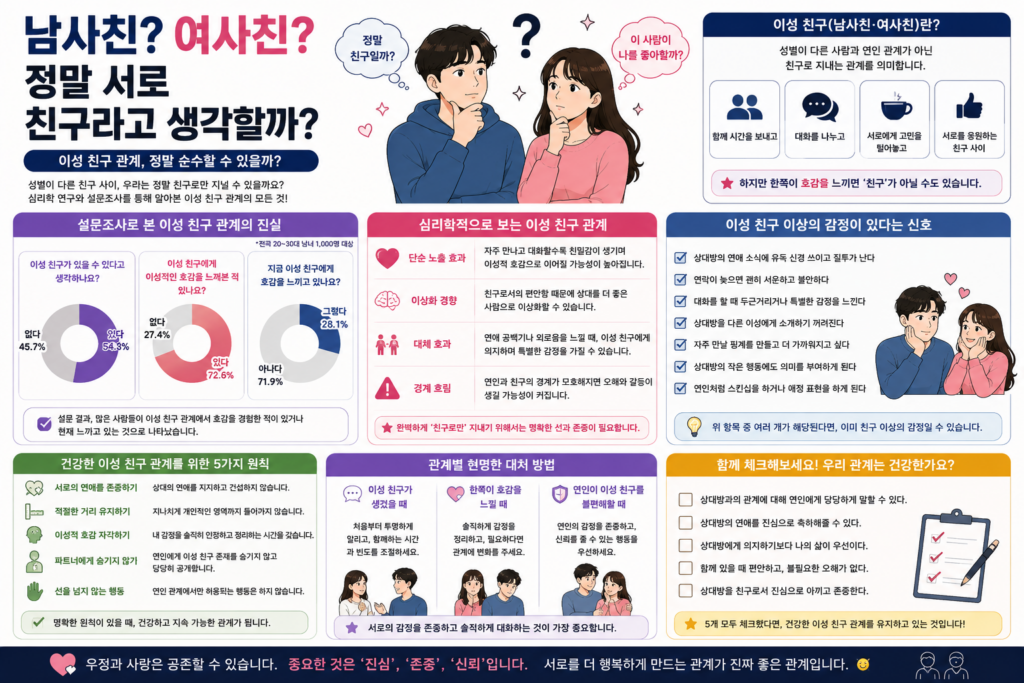 남사친과 여사친의 관계에서 우정과 호감의 차이를 설명하는 연애심리 대표 이미지