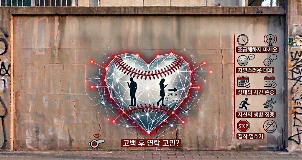 고백 후 연락이 줄어들어 고민하는 남녀의 심리와 이를 극복하기 위한 조급함 버리기, 자연스러운 대화, 자기 계발 등 5가지 건강한 체크리스트 인포그래픽