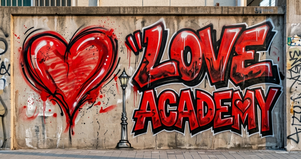 LoveLove Academy를 상징하는 하트 모양의 공식 로고 이미지