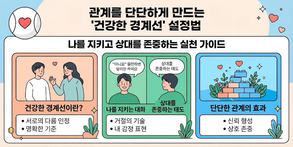 건강한 경계선을 설정하여 관계를 단단하게 만드는 방법을 설명하는 인포그래픽.