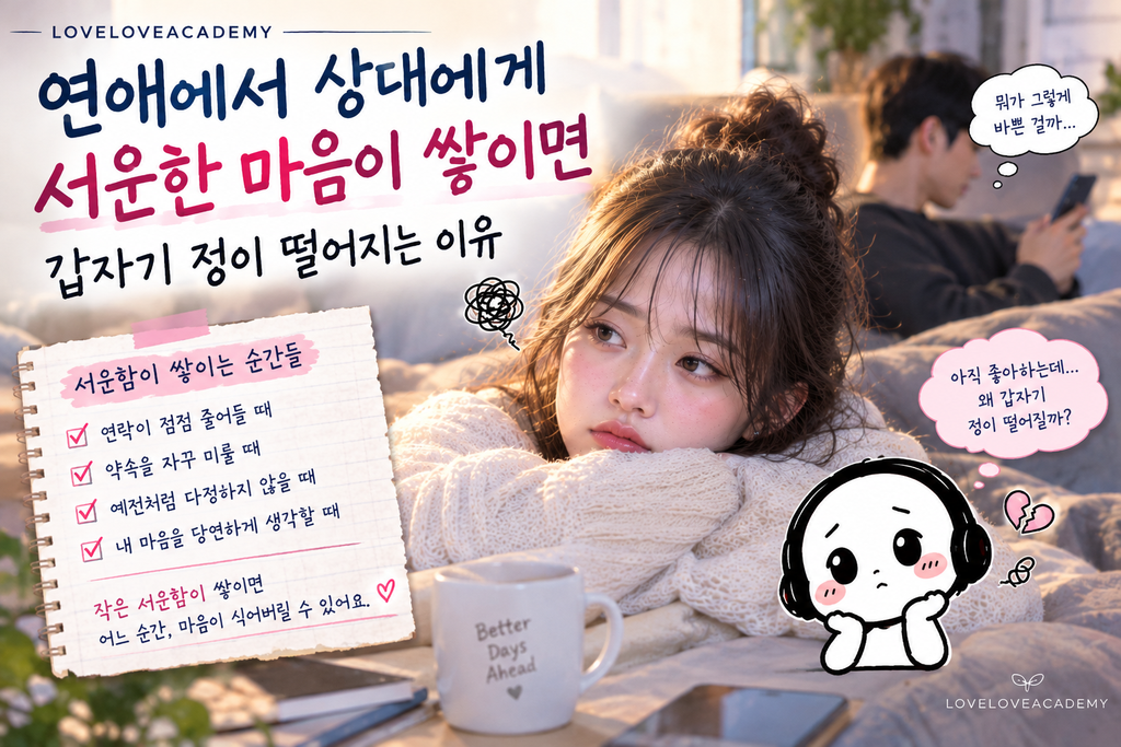 연애에서 상대에게 서운한 마음이 쌓이면 갑자기 정이 떨어지는 이유와 감정이 식는 심리